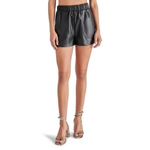 Women's Medium Steve Madden Black Faux The Record Vegan Leather Shorts NWT